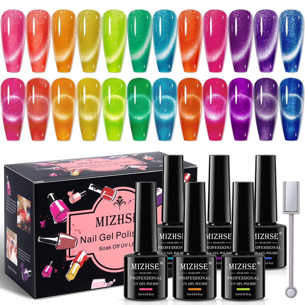 Amazon.com : MIZHSE Neon Cat Eye Gel Polish Kit with 3D Metal